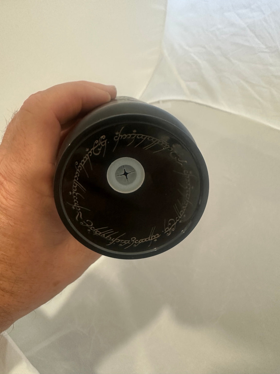 16oz black and gold engraved fantasy coffee tumbler lid detail