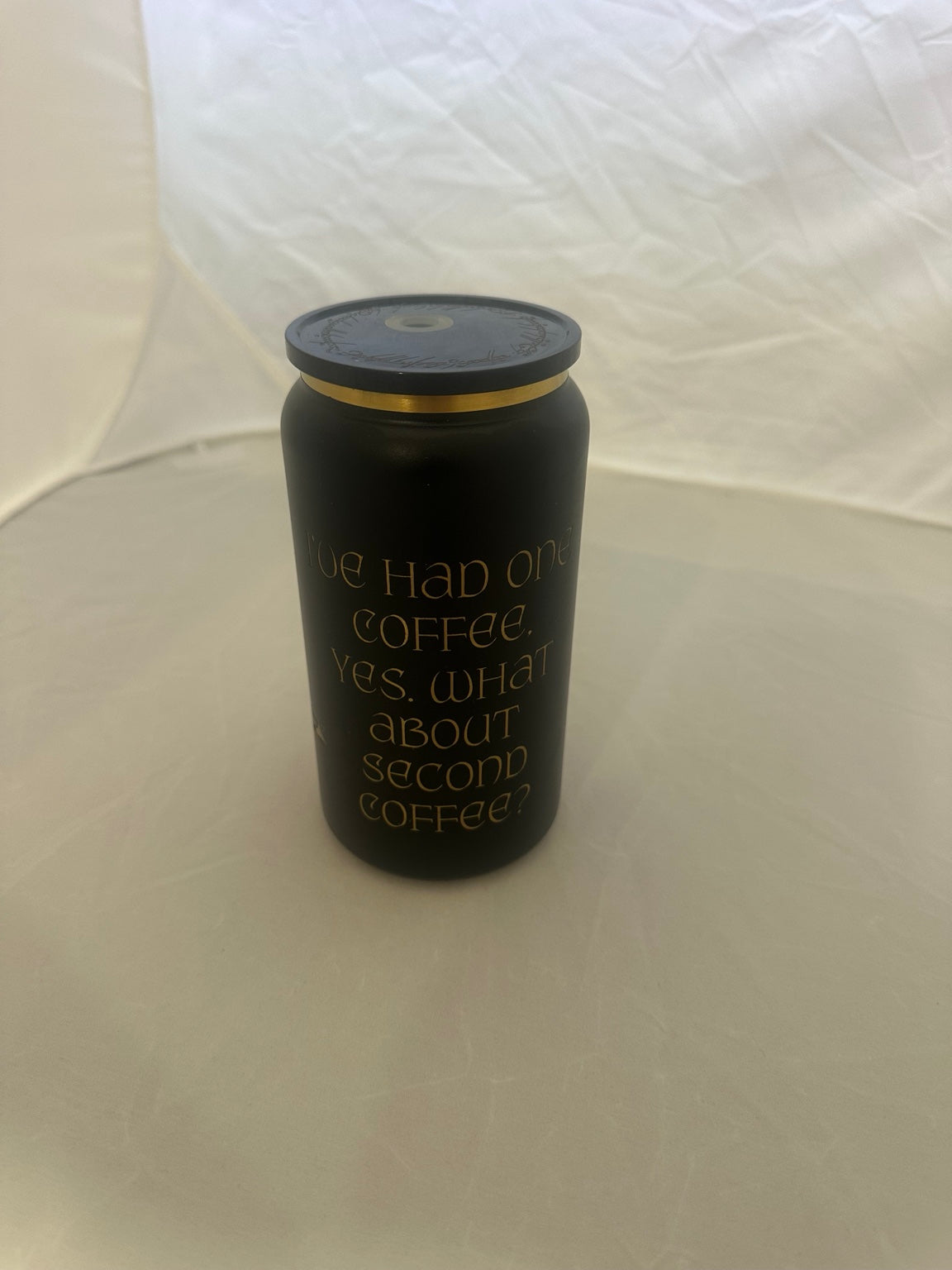 16oz black and gold engraved fantasy coffee tumbler text side