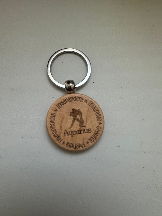 Wooden keychain engraved with Zodiac signs