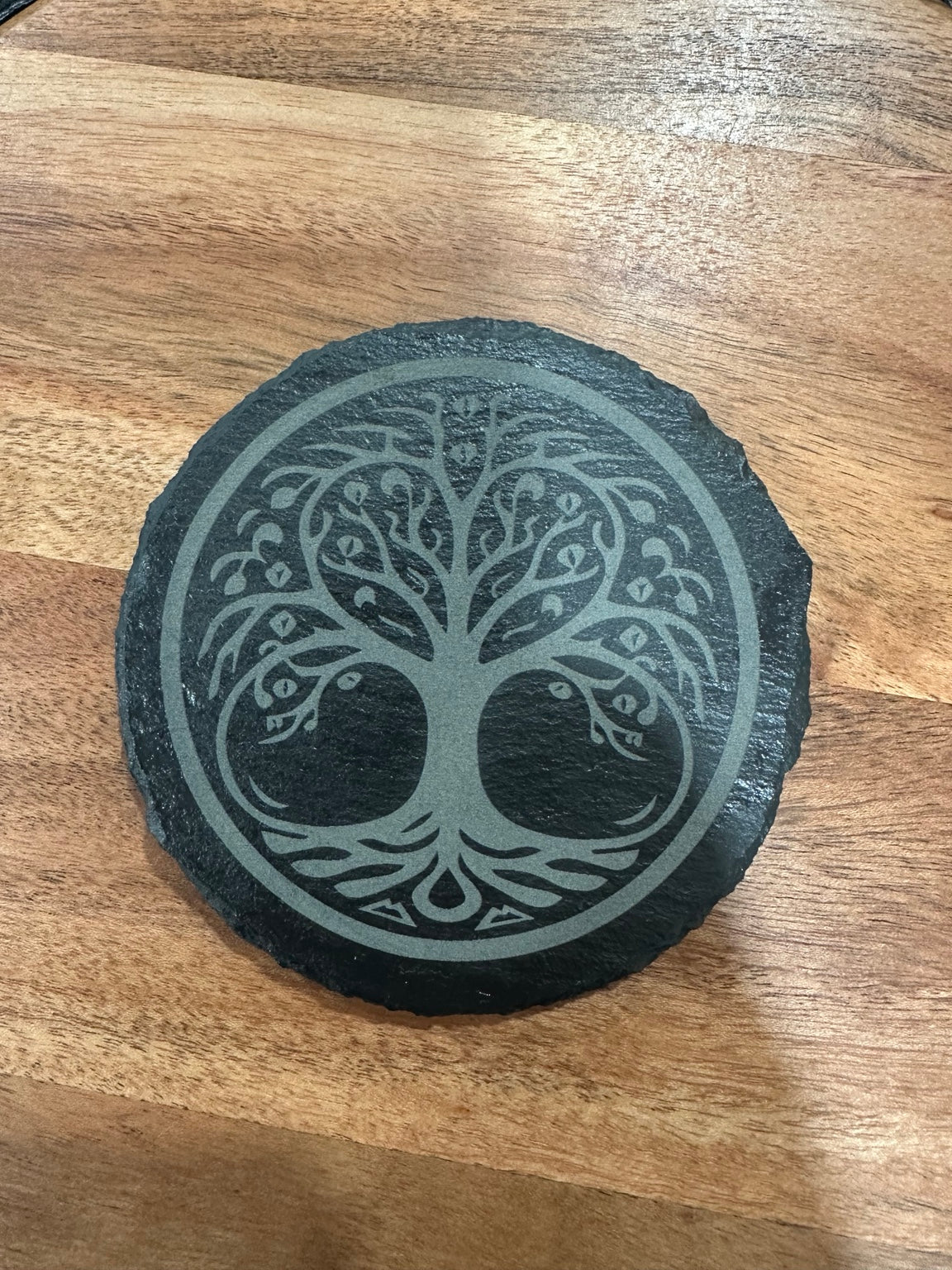 Laser engraved slate coaster with Tree of Life design